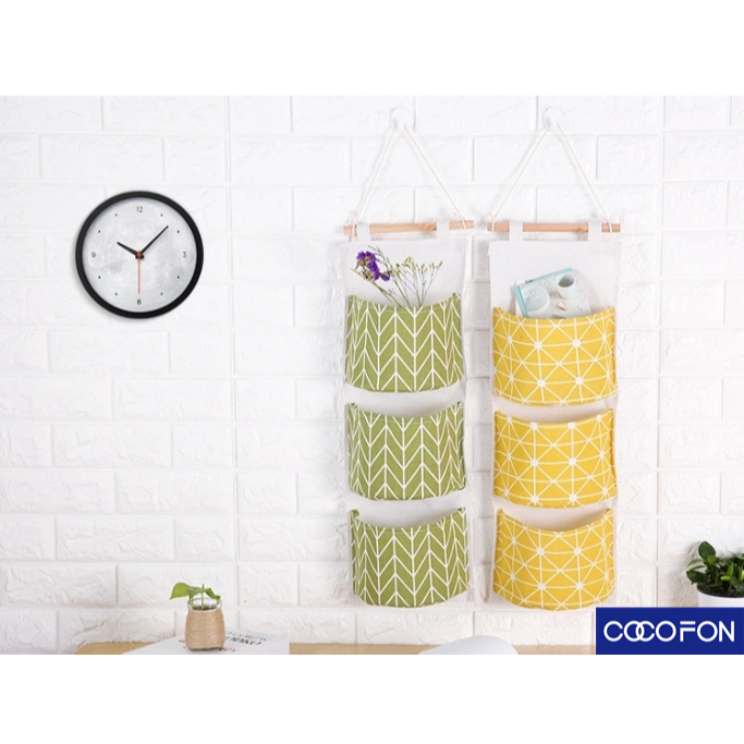 #CC21 Hanging storage bag กระเป๋าผ้าลินนิน กระเป๋าแขวนผนัง ถุงแขวนผนัง ถุงเก็บของ ที่เก็บของแบบแขวน 3ช่อง