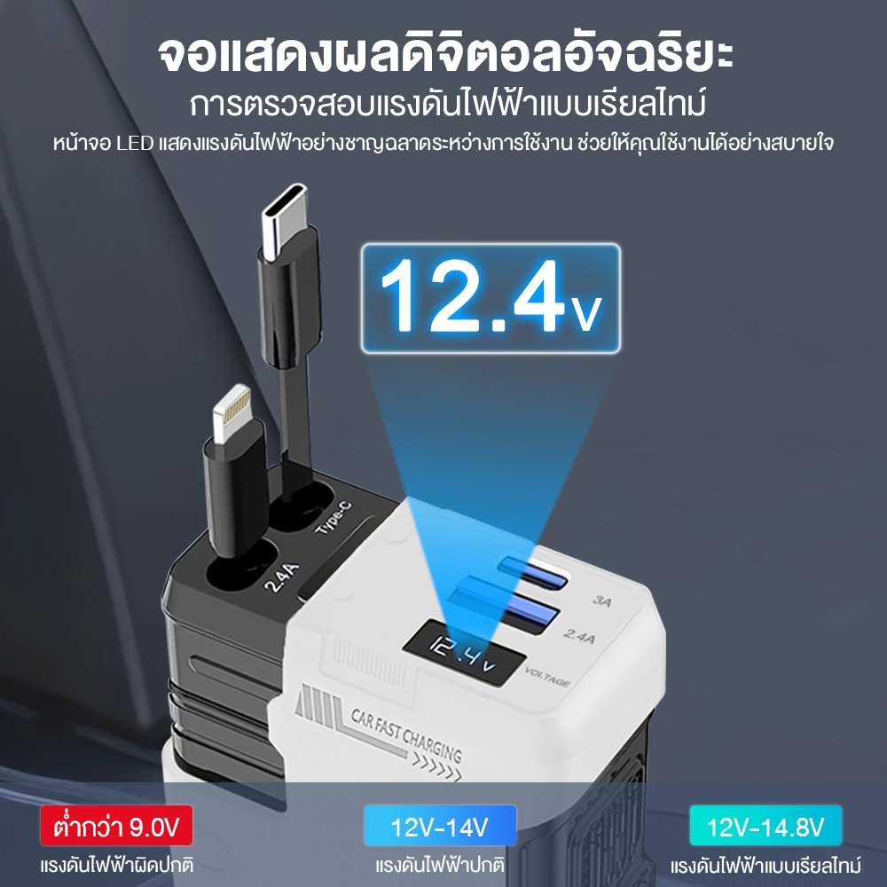 SANSONIC หัวชาร์จในรถ ที่ชาร์จในรถ สาย Type-C Lightning ชาร์จเร็ว 66W 4in1 สายยืดหดได้ สายชาร์จในรถยนต์ Car charger - รูปที่ 3