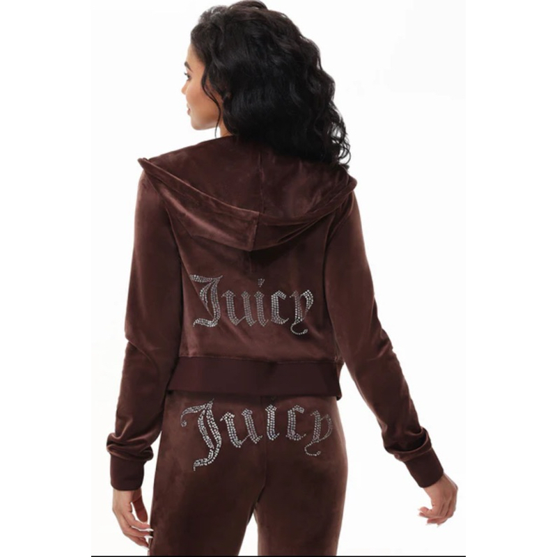 [Preorder 10-14Days]Juicy Couture OG BIG BLING VELOUR HOODIE  เสื้อและกางเกงสีน้ำตาล