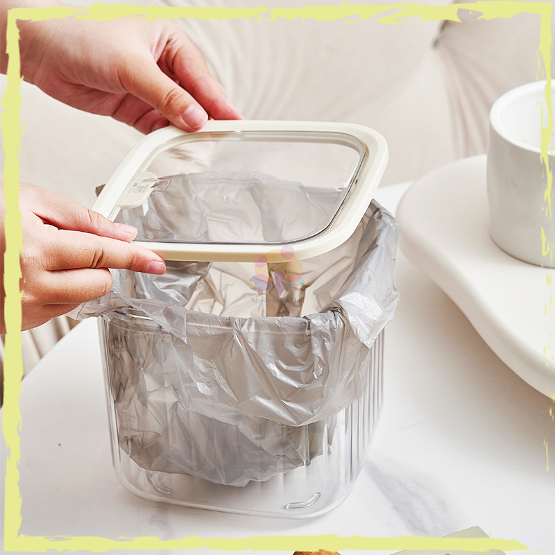 ถังขยะตั้งโต๊ะ แบบใส ขนาดเล็ก พร้อมฝาปิด แข็งแรงทนทาน สไตล์เรียบง่าย แบบใส หรูหรา สะดวกต่อการใช้งาน - รูปที่ 5