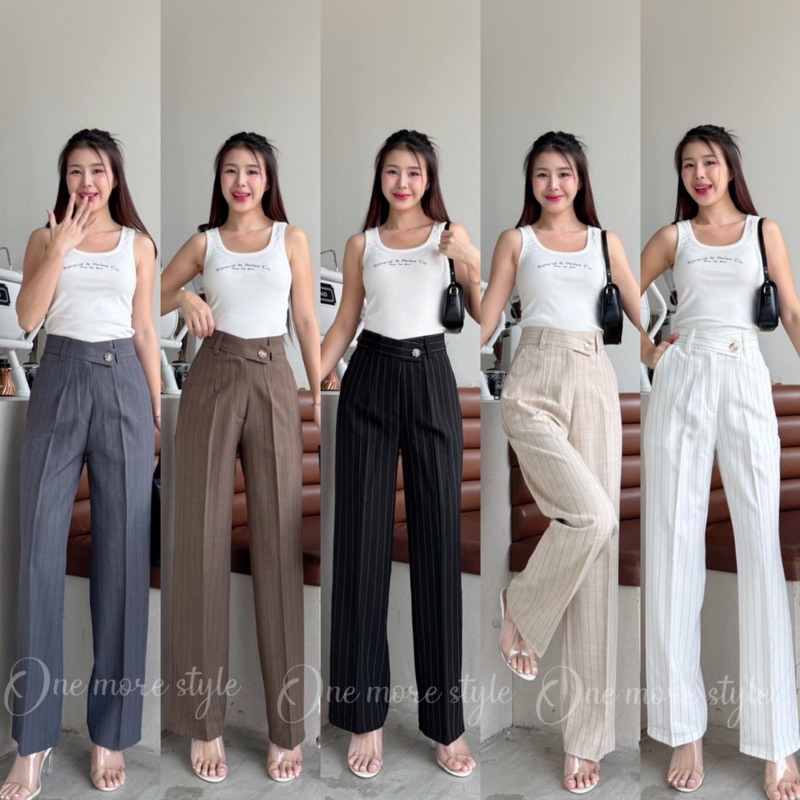 ♡ 𝑁𝑒𝑤 𝐶𝑜𝑙𝑙𝑒𝑐𝑡𝑖𝑜𝑛 ♡ S—XXXLกางเกงลายริ้วขากระบอกกลางพร้อมส่ง♡♡