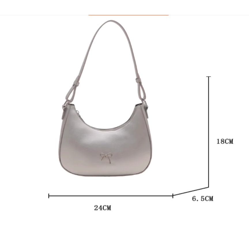 shoulder bag กระเป๋าทรงพระจันทร์เสี้ยวปักโบว์น่ารัก หนังPU พร้อมส่ง
