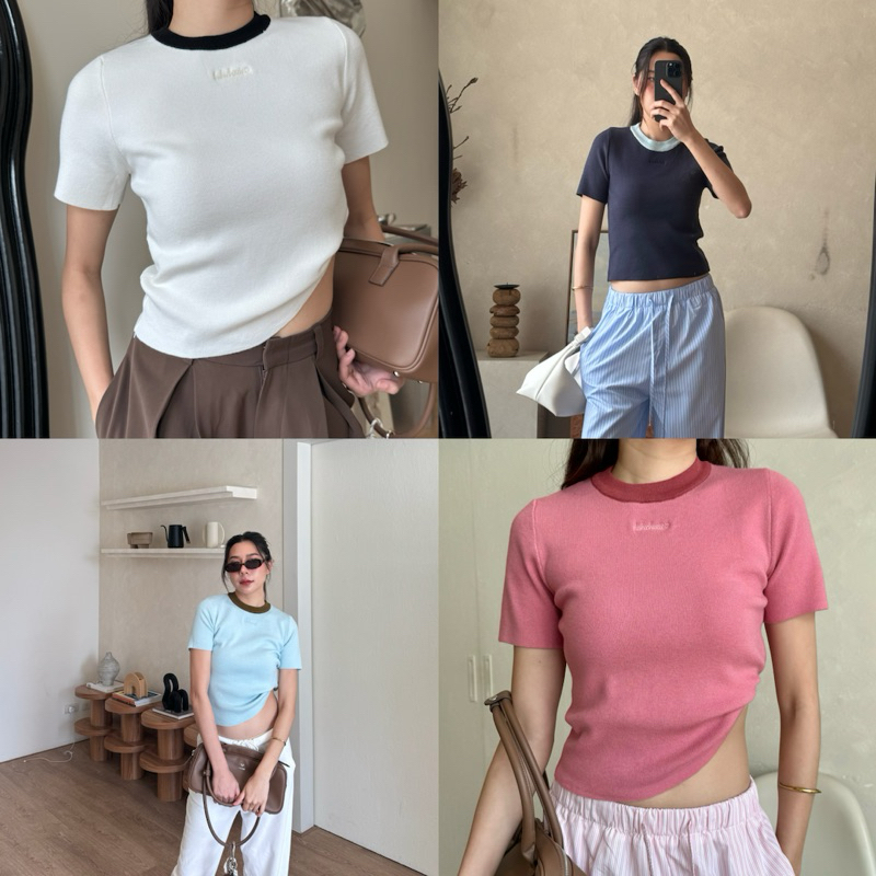 BABIEXBANIE - VOICE KNIT CROPTOP เสื้อไหมพรมครอปปักโลโก้ ขอบสี