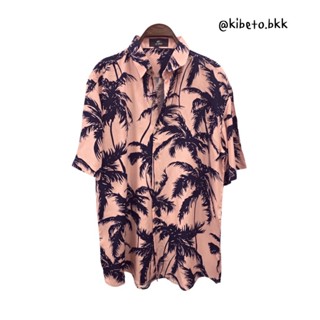 Kibeto เสื้อฮาวาย ลายมะพร้าวฝอย สีชมพู ผ้าสปันเรยอน เนื้อนิ่…