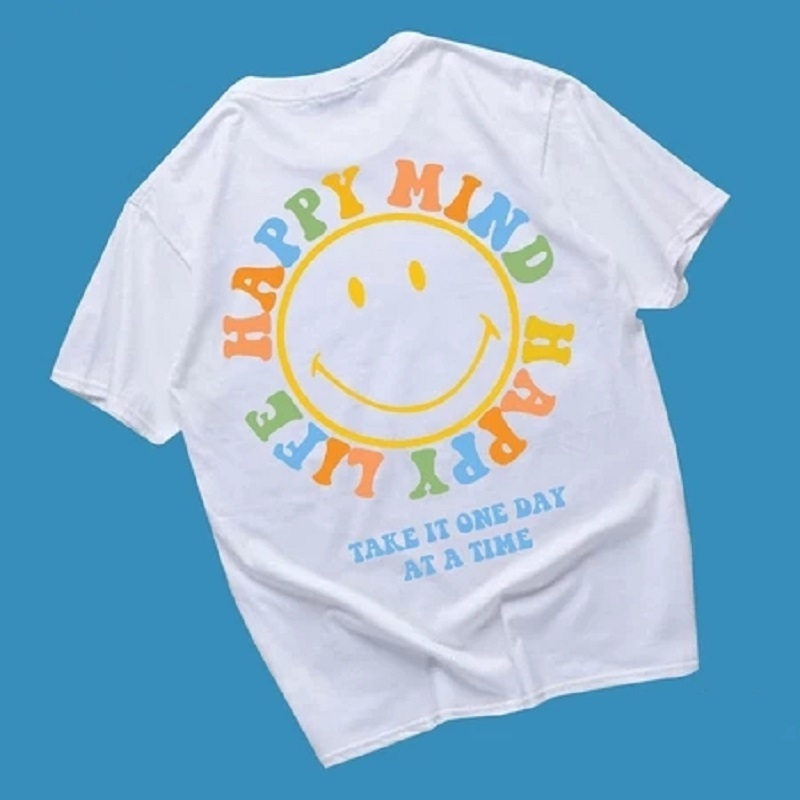 Top.street เสื้อยืด happymind happylife เสื้อแฟชั่นผู้หญิง สุดน่ารัก พลัสไซส์ ขาว