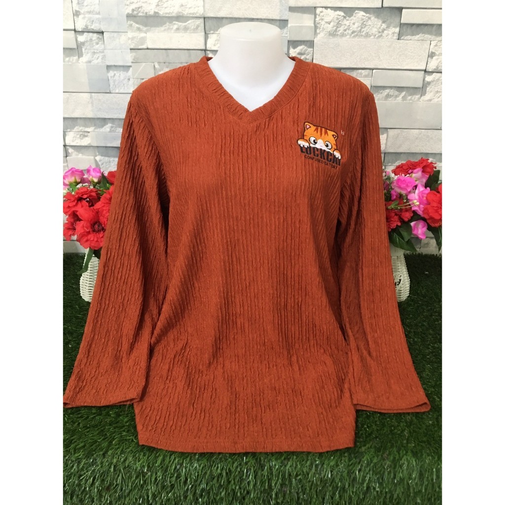 เสื้อแขนยาว เสื้อผ้าแฟชั่นสวยๆ ผ้าท็อฟฟี่ใส่สบาย อกฟรีไซร์ 44-50นิ้ว รุ่น3006