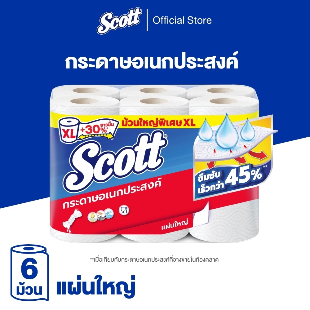 [ขายดี] สก๊อตต์ กระดาษอเนกประสงค์ รุ่น Big Roll XL แผ่นใหญ่ ความยาวพิเศษx 6 ม้วน Scott Paper Towel Big Roll XL 6 Rolls