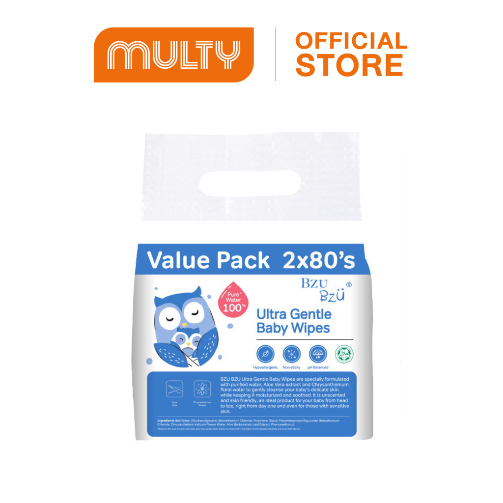 Bzu Bzu Ultra Gentle Baby Wipes (Value Pack) 520 g.ทิชชู่เปียก (แพ็ค 80 แผ่น)