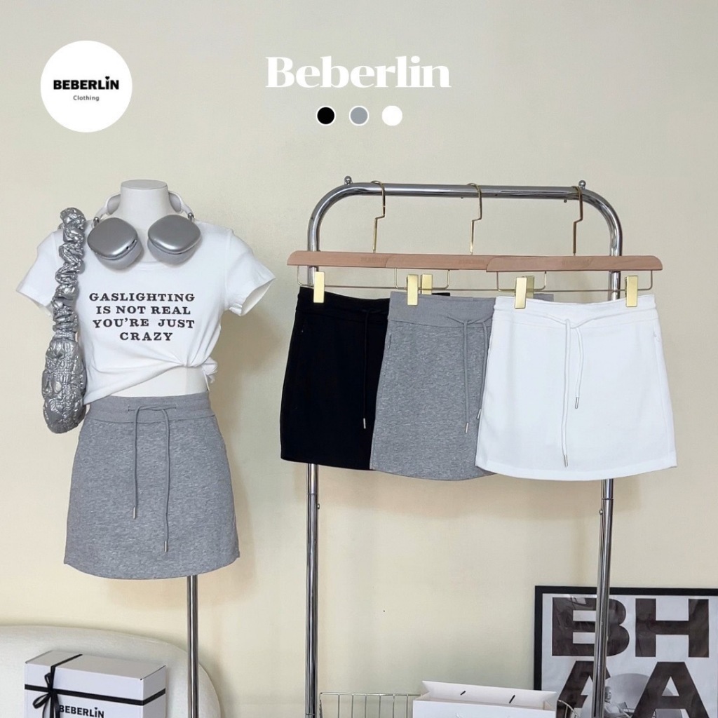 Beberlin กระโปรงผ้าวอม มีกระเป๋าด้านข้าง มีซับใน No : BL14