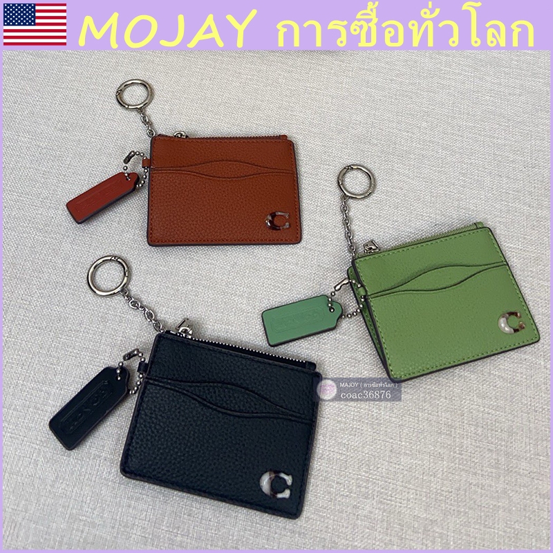 แท้ % outlet Wavy Zip Card Case With กระเป๋าใส่เหรียญซิป กระเป๋าใส่บัตรหนังซิปสําหรับผู้หญิง มาพร้อมพวงกุญแจ