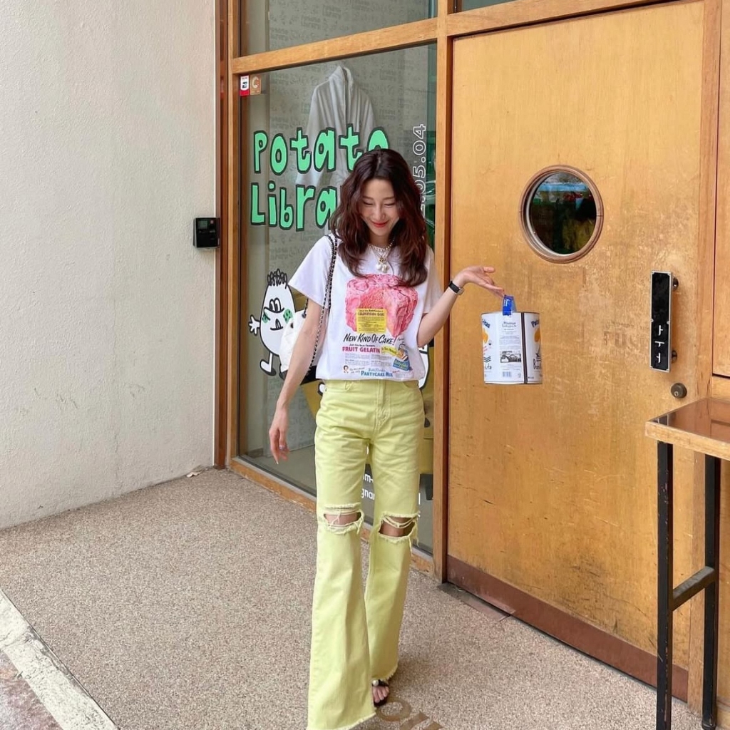 Tyche 🇰🇷 Pastel Jeans Lemon Yellow กางเกงยีนส์สีเหลืองเลม่อน 🍋 แบรนด์ดังเกาหลี กางเกงยีนส์เกาหลี