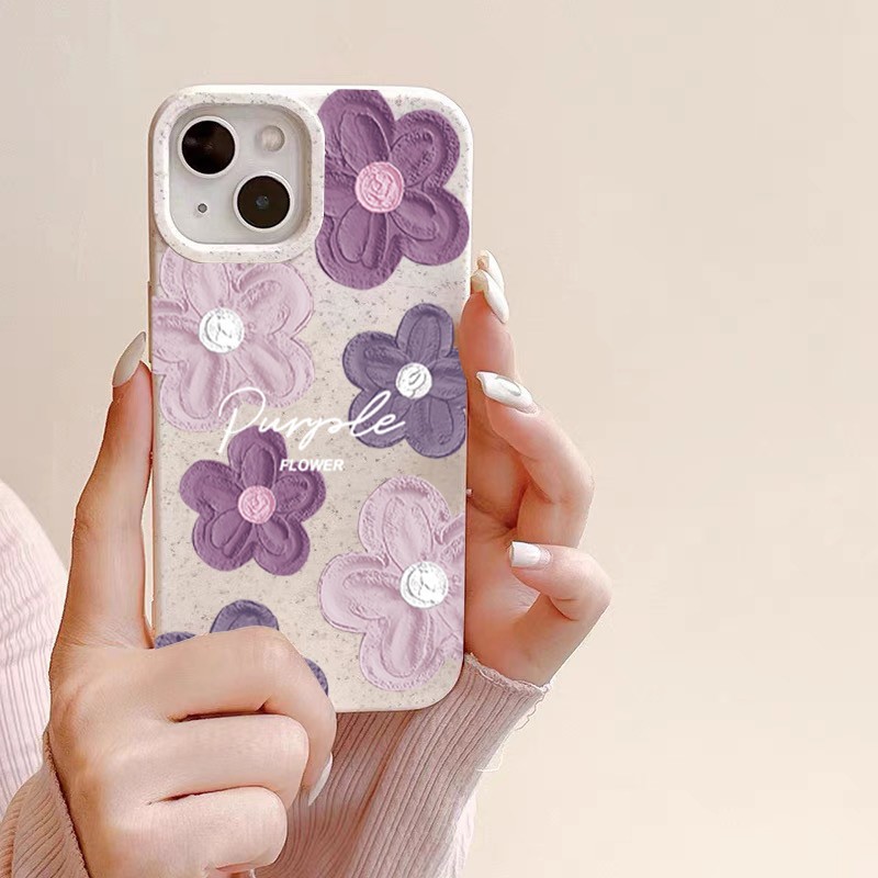 ส่งจากไทยเคส iphone 7P 8P 11 13 14 Pro Max กล้องป้องกันมิตรกับสิ่งแวดล้อมกันกระแทกดอก ดอกไม้สีม่วงที่สวยงาม