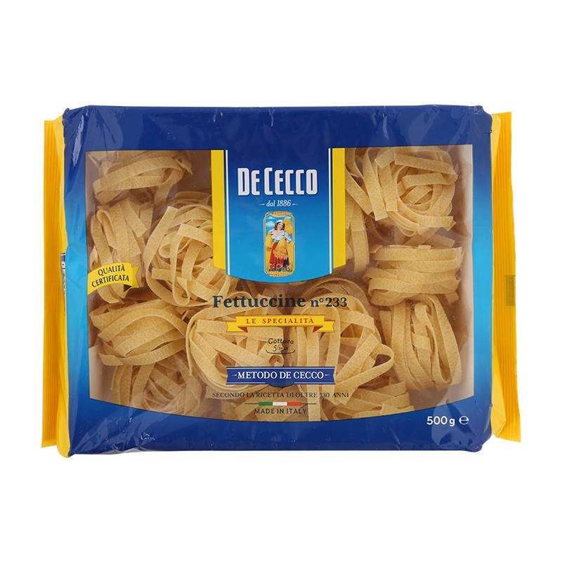 De Cecco Fettuccine Pasta No.233 500g. ดีเชคโค เฟตตูชิเนพิดีซีโมลา พาสต้า เส้นแบน เบอร์233 500กรัม