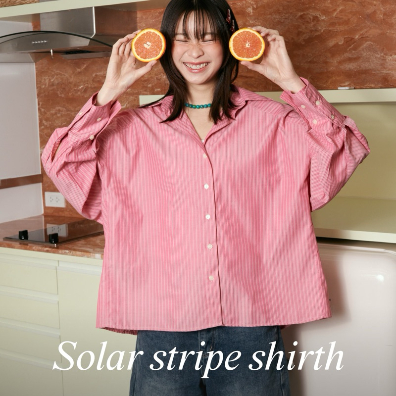 solar stripe shirt สีผ้าสวยมาก ผ้าไม่ต้องรีด (พร้อมส่ง)