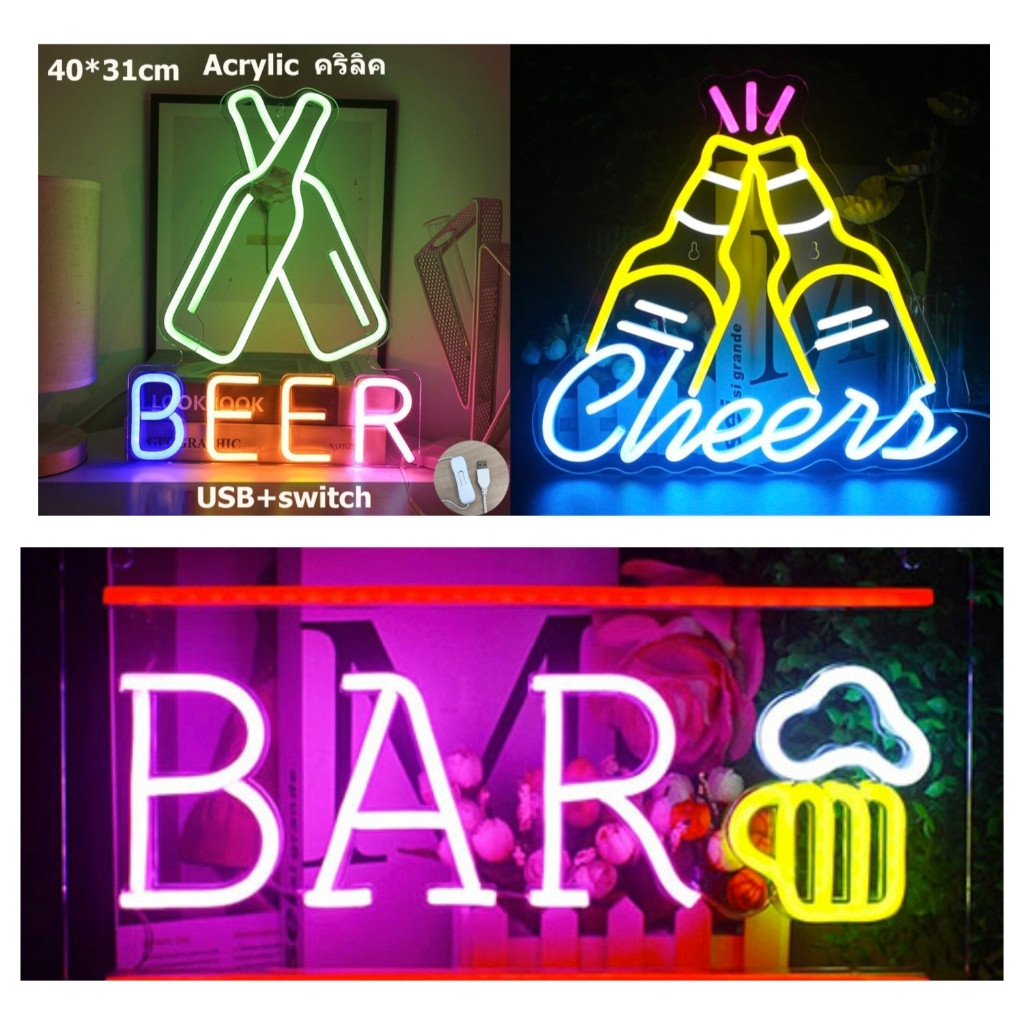 โคมไฟนีออน Led รูปเวลาเบียร์ พอร์ต USB สําหรับตกแต่งห้องนอน ร้านอาหาร บาร์ โรงแรม