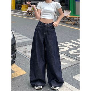 กางเกงยีนส์ กางเกงเอวสูง ขากว้าง ทรงหลวม ทรงสวย#1136