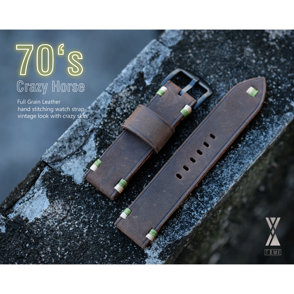 Tyme strap สายนาฬิกาหนัง crazy house สีน้ำตาลเข้ม รุ่น 70's งานhand craft วินเทจสุดๆ