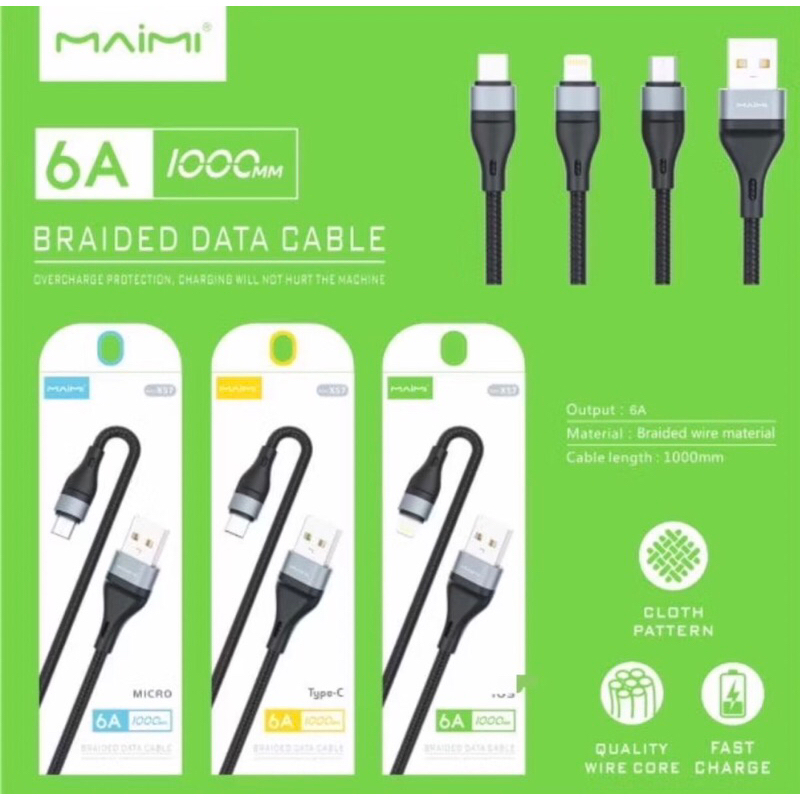 Maimi รุ่น X57 สายชาร์จ6A DATA CABLE สายเชือกถักใช้งานได้ทนทานไม่ขาดง่าย