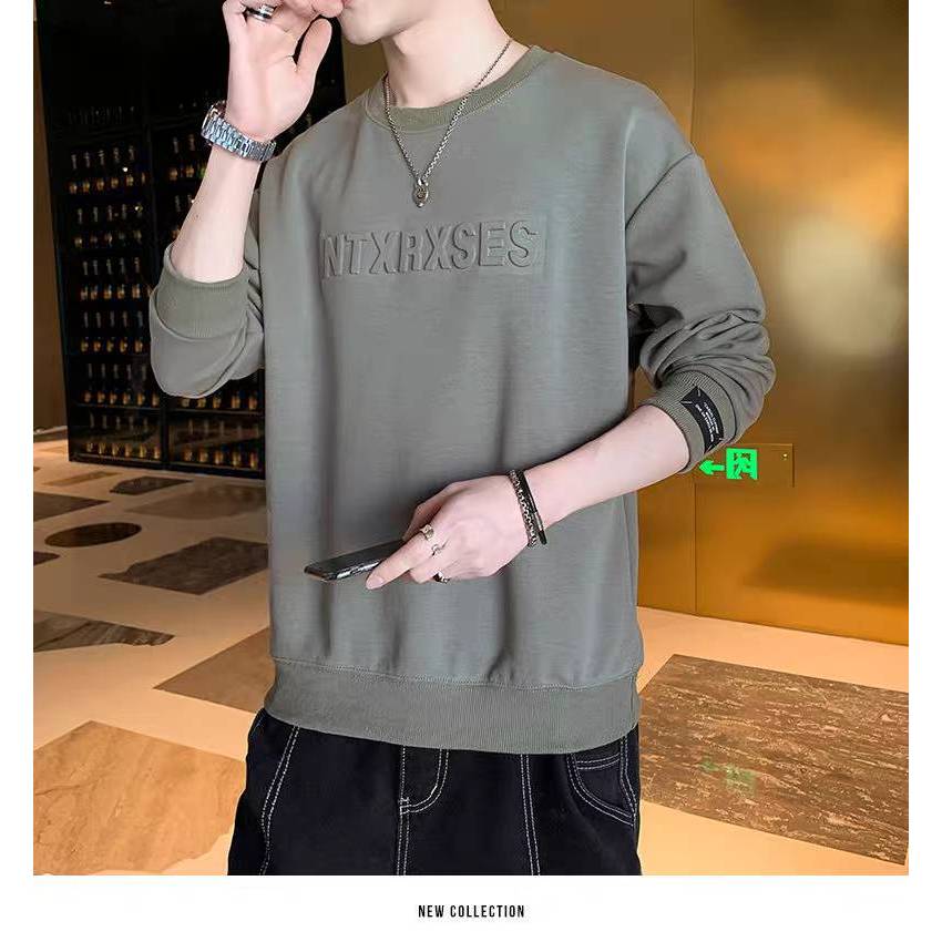 เสื้อยืดแขนยาวลายทางผู้ชายอินเทรนด์แบรนด์หลวมเสื้อลำลองผู้ชายเสื้อสเวตเตอร์คอกลม Man Clothing