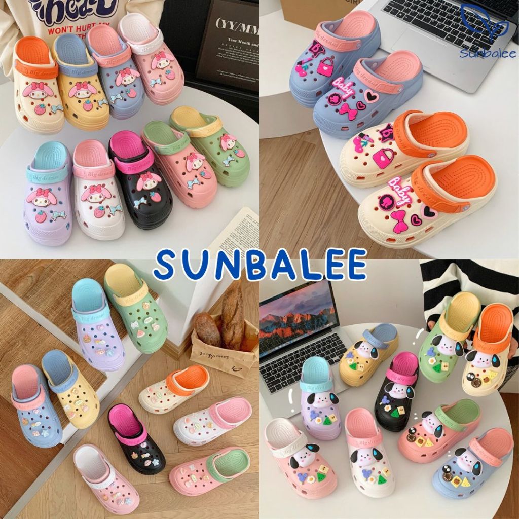 SUNBALEE 🌞 H-13A รองเท้าหัวโต สีทูโทนพาสเทล แถมตัวติด แตะแบบสวม วัสดุยาง EVA สินค้าพร้อมส่ง