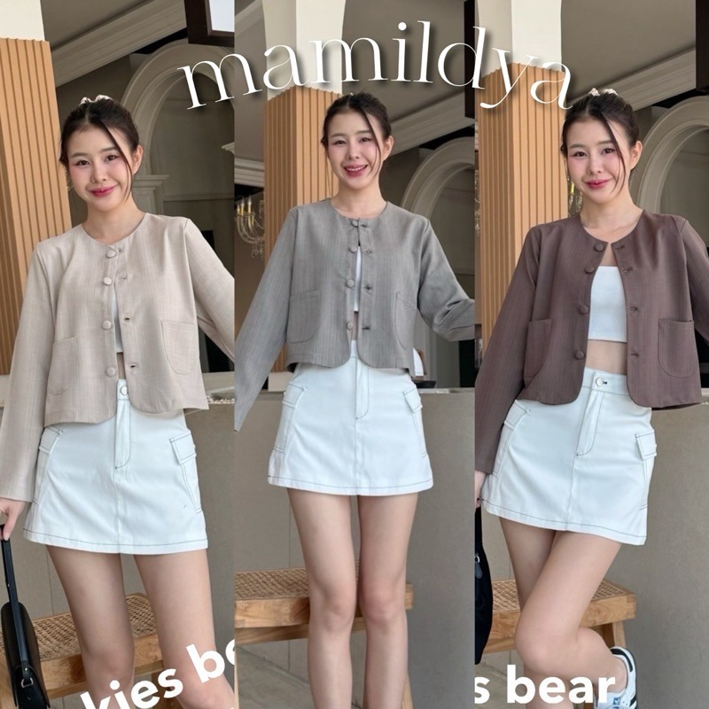 Mamildya.shop เสื้อเบลเซอร์แขนยาวคอกลม ทรงเบสิก/ E2-3/COOK-เบสิกยาว