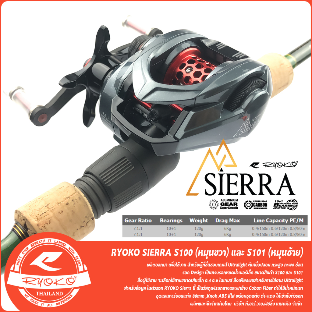 รอกตกปลา ตีเหยื่อปลอม RYOKO SIERRA S100/S101 ทรงหยดน้ำเบอร์เล็ก