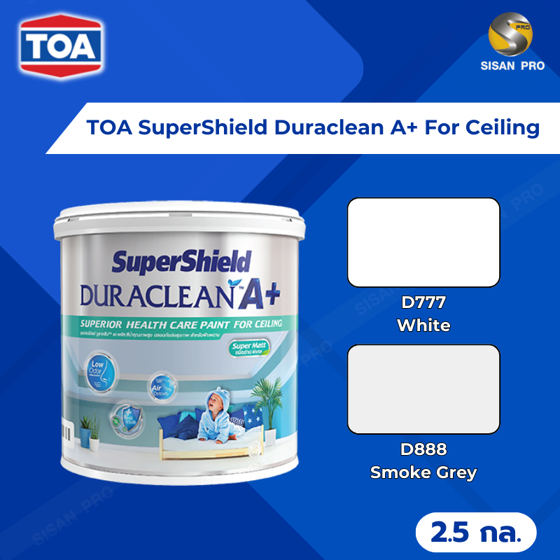 TOA SuperShield Duraclean A+ For Ceiling ทีโอเอ ซุปเปอร์ชิลด์ ดูราคลีน เอ พลัส สีน้ำสําหรับทาฝ้าเพดาน ขนาด 2.5 แกลลอน
