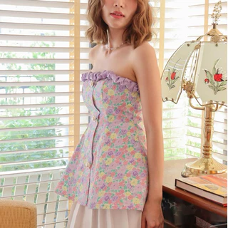 kokiji - Janne Top (เสื้อเกาะอกลายดอกไม้ มีโบว์ผูกหลัง S-M)