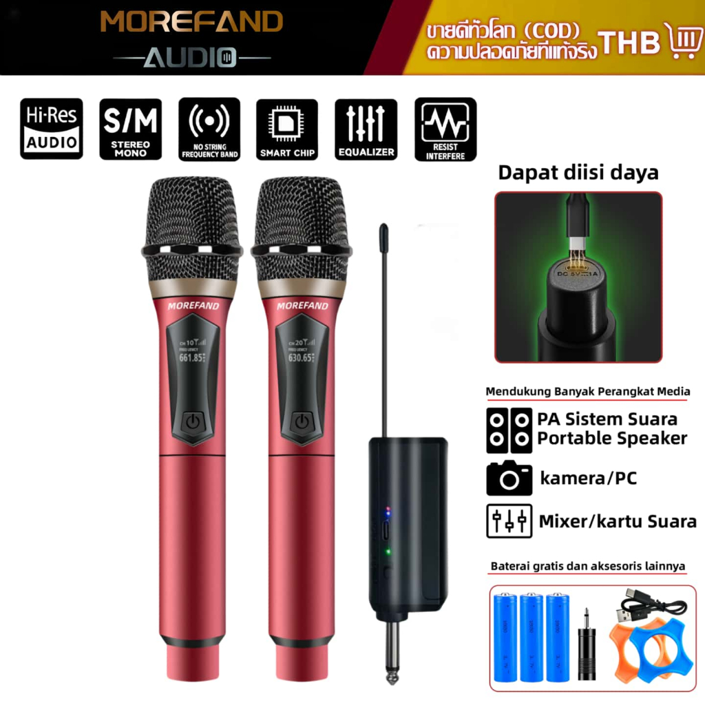 UHF Wireless microphone ไมโครโฟนไร้สาย ไมโครโฟนแบบใช้มือถือ ชาร์จไม่มีการรบกวน KTV เวทีวงดนตร