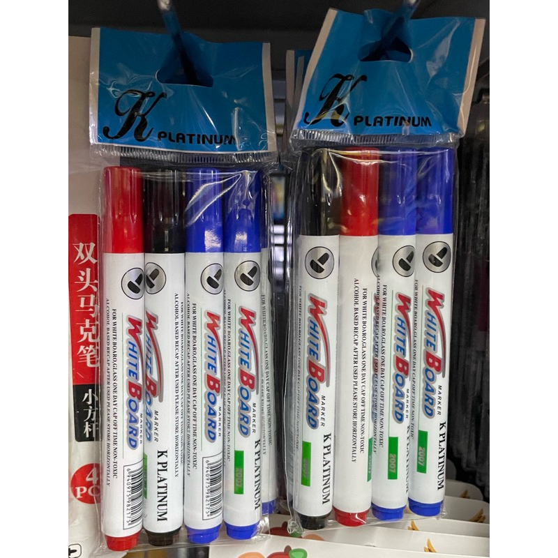 ปากกาเขียนไวท์บอร์ด หัวกลม แห้งไวลบสะอาด White board แพ็ค 4 ด้าม มี 3 สี สีน้ำเงิน สีแดง สีดำ