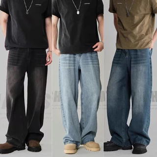 BAGGY JEANS กางเกงยีนส์ขายาว ทรงกระบอกใหญ่ สีฟอกสนิม
