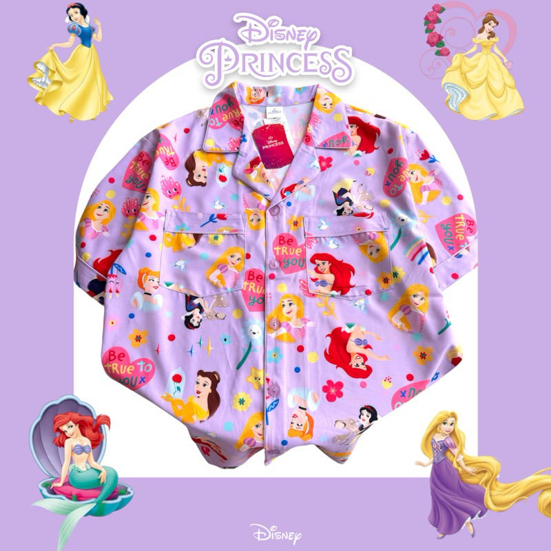 (ใช้โค้ด30wow200)| ชุดนอน เจ้าหญิง ดิสนี่ย์ Disney Princess ขาสั้นมีกระเป๋า 2 ข้าง รอบอก 44” ผ้าไหมอิตาลี่ ลิขสิทธิ์แท้