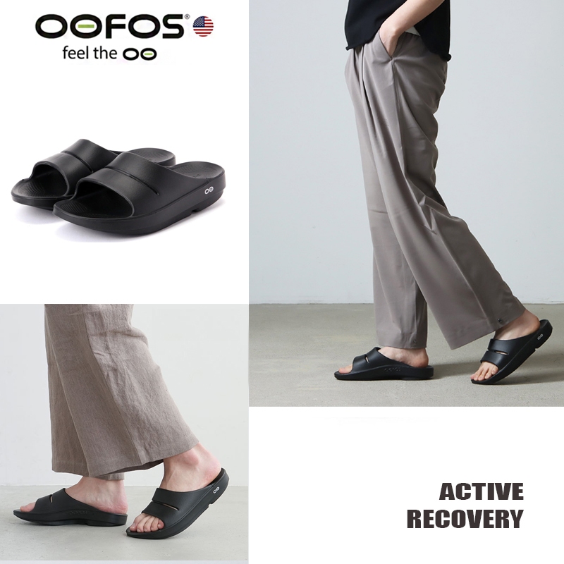 OUTLETS OOFOS OOahh Black (สีดำ) - รองเท้าแตะเพื่อสุขภาพ นุ่ม สบายเท้า บอกลาปัญหาสุขภาพเท้า