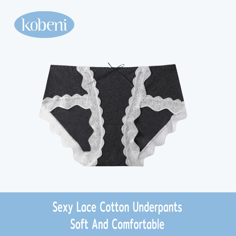 ⭐KOBENI⭐กางเกงในผู้หญิง กางเกงชั้นใน ผ้าฝ้าย แต่งขอบลูกไม้สวยน่ารัก เอวกลาง เซ็กซี่ นุ่ม และระบายอากาศ ยืดเยอะไม่บาดขา