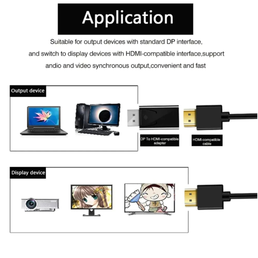 ตัวแปลง HDMI เป็น DP ชายกับหญิงพอร์ตจอแสดงผล 4K เป็นอะแดปเตอร์ที่รองรับ HDMI วิดีโอเสียงสาย HD