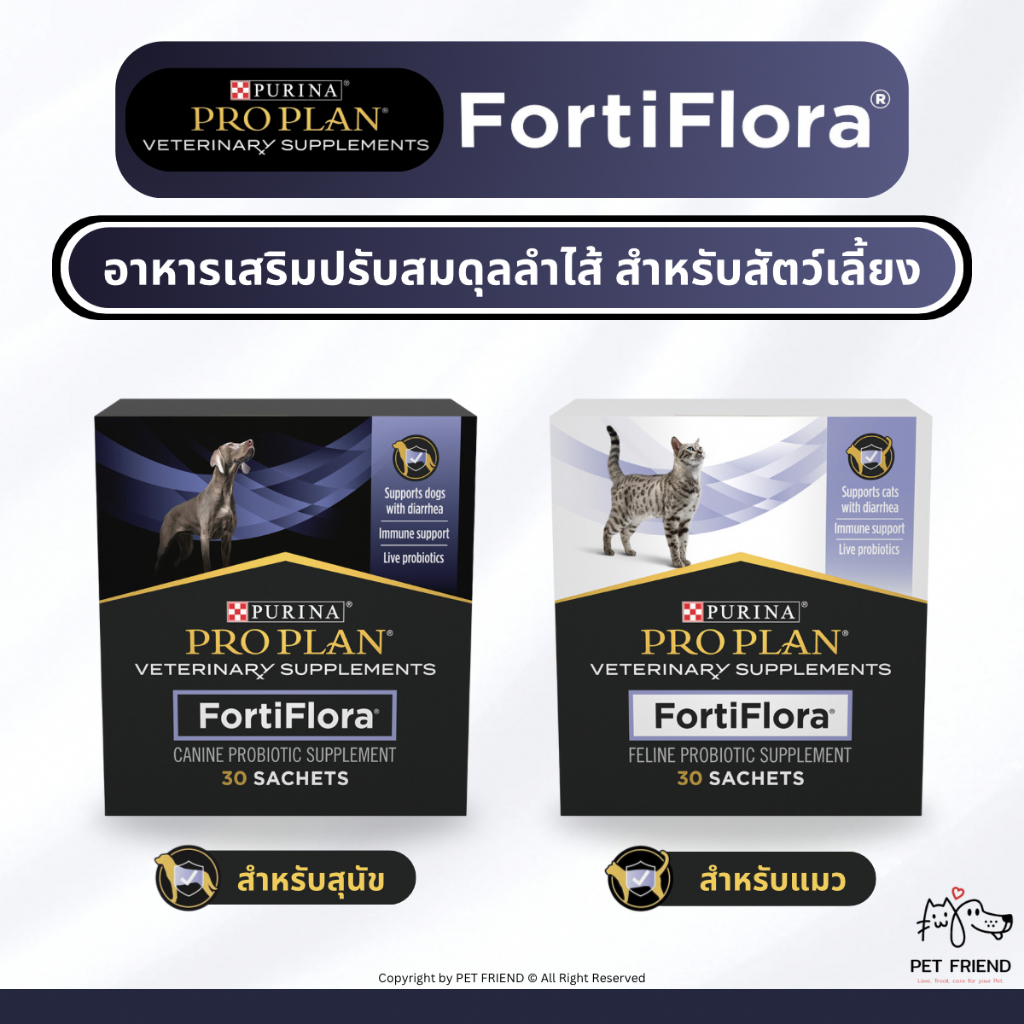 Fortiflora 🐶🐱 (Proplan) ผงโรยอาหารเสริมโพรไบโบโอติก ปรับสมดุลลำไส้ เสริมภูมิคุ้มกัน สำหรับสัตว์เลี้ยง