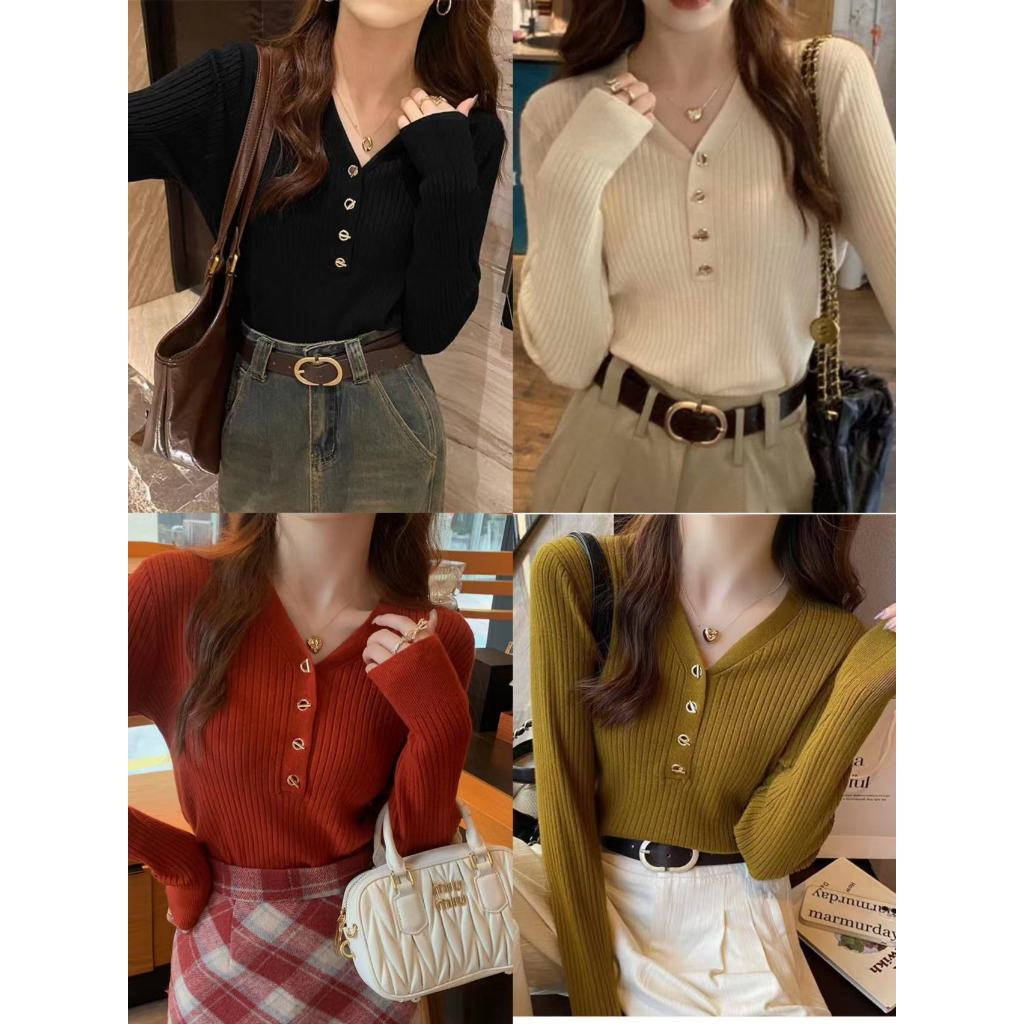 ใหม่ มี6สี-สาวอวบใส่ได้ เสื้อยืดแขนยาวคอวี ผ้านิ่ม ใส่สบาย เสื้อผ้าคนอวบ คนผอมใส่ได้3715*