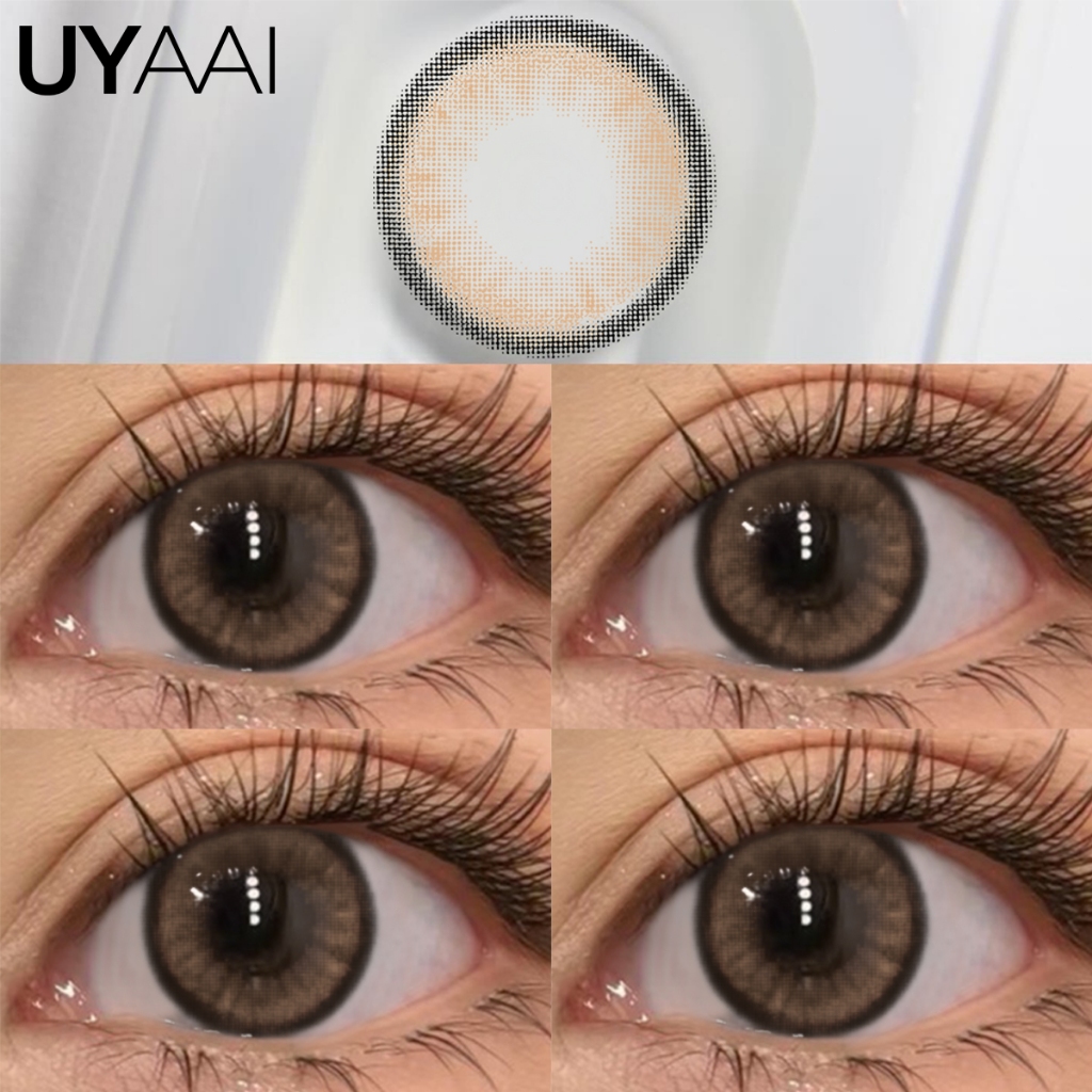 UYAAI 【มีค่าสายตา 0.00~-6.00】 2 ชิ้น/คู่คอนแทคเลนส์สี OMG คอ่อน สีน้ำตาลพร้อมกรณี รายเดือน ชุ คอนแทคเลนส์ 14 มม. สีเทา