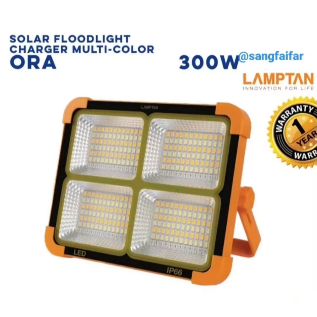 Lamptan Ora ไฟฉุกเฉิน โซล่าเซลล์ 300W โคมไฟใช้ได้4แบบ ชาร์จ USB กันน้ำ ไฟสปอร์ตไลท์พกพา ไฟฉายฉุกเฉิน
