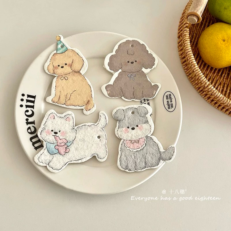 พร้อมส่ง ฟองน้ำล้างจาน Little Dog น้องหมา ฟองน้ำเยื่อไม้ไผ่ บีบอัด dishwashing sponge ฟองน้ำพองตัว 60028