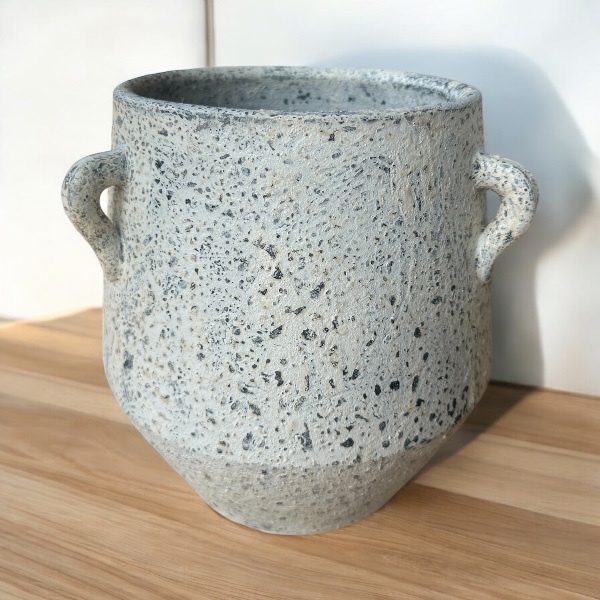 Flowerpot กระถางดินเผาก้นเหลี่ยม สีวินเทจ เก่า ๆ มีหู 3 หู ขนาด 28 x 31 cm.