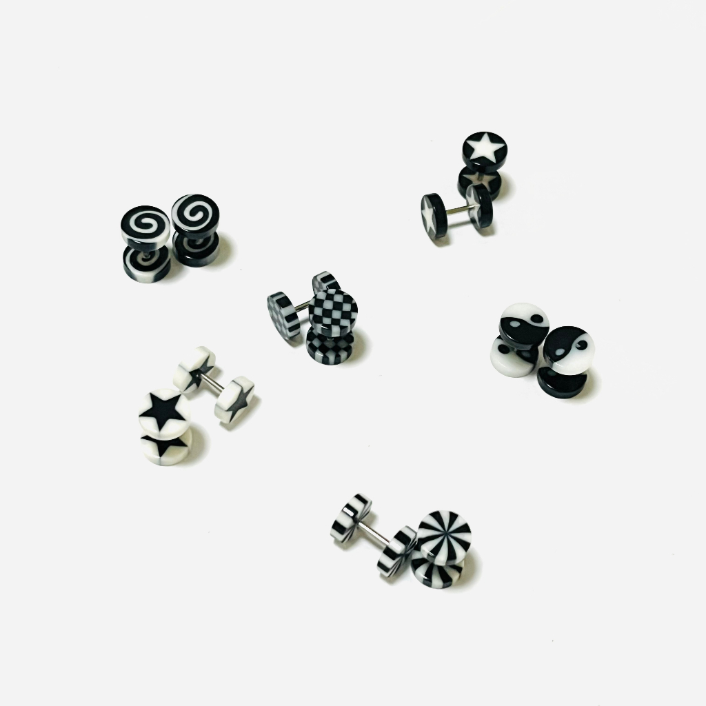 ต่างหู Gothic Barbell Earring Fashion Round Plain Men Stud Earring Jewelry 2 ชิ้น
