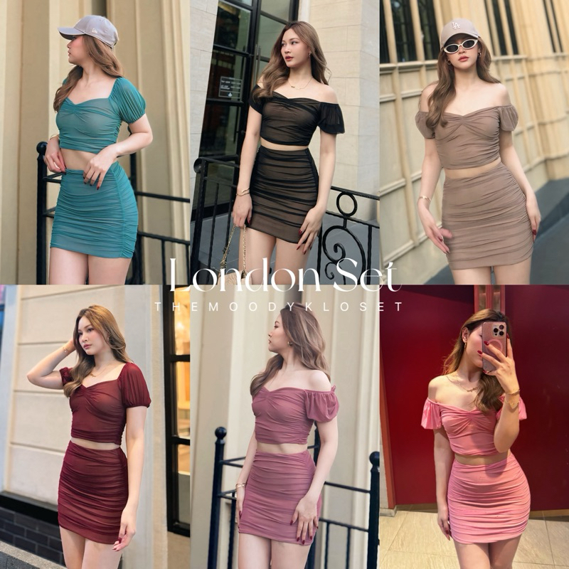 London set ชุดเซทผ้ามุ้งซีทรูแขนตุ๊กตา ซับในทั้งตัวใส่เปิด-ปิดไหล่ได้ ฟรีไซส์