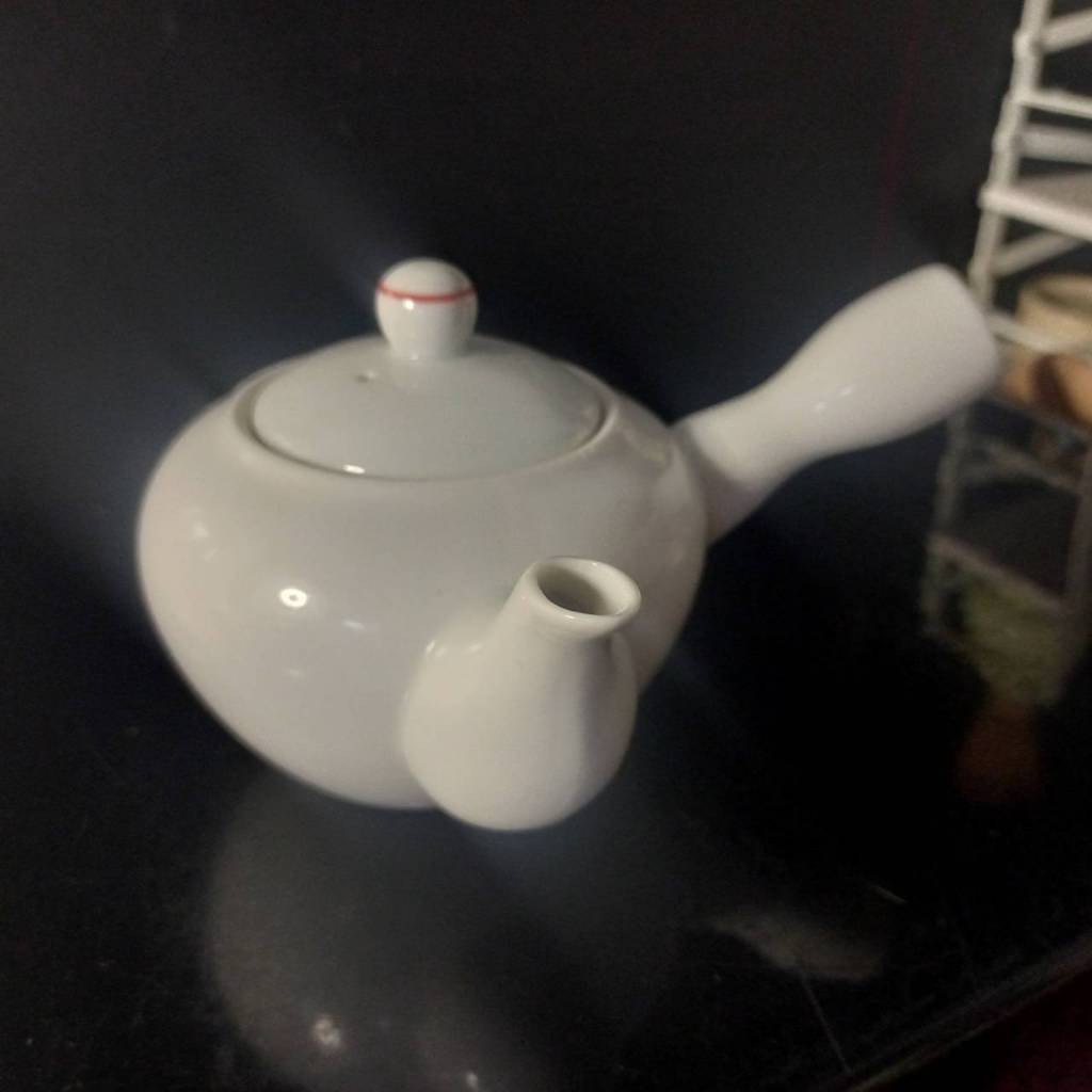 Teapot Kyusu Japanese White with flower branches, orange peach blossoms