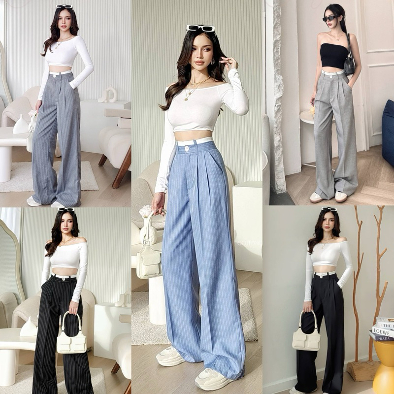 New Bonita korea pants ดีเทลแต่งขอบเอวสีขาว ป้ายcottoncandy