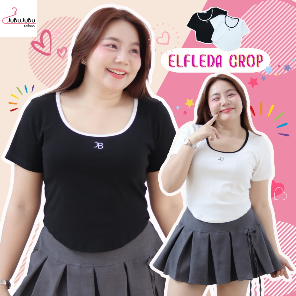 ซื้อ 🎀JuBu JuBu🎀Elfleda Crop Top เสื้อครอปคอยู ชายเสื้อโค้ง งานปักตัวอักษร เสื้อยืดสาวอวบ อก34-48นิ้ว#554