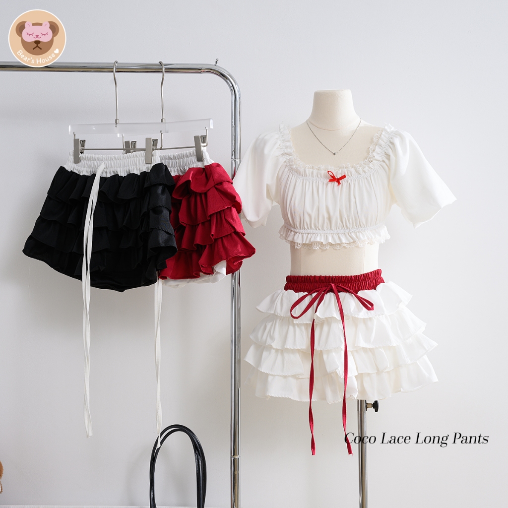 Jessi Skirt กางเกงกระโปรงระบาย 4 ชั้น ฟรุ้งฟริ้งมุ้งมิ้ง ดีเทลเเต่งเชือกผูกโบว์ด้านหน้า มีซับในกางเกง ไม่ต้องกลัวโป๊ แมท