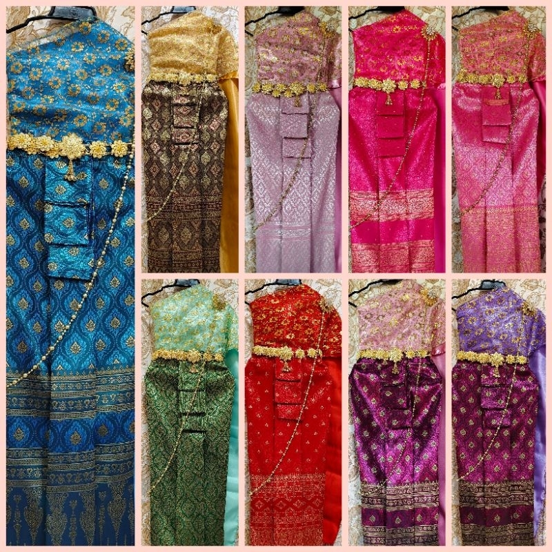 ผ้าไหมเทียม+สไบลูกไม้ 2 ชั้นมี 8 ขนาดให้เลือกเด็ก 14 ถึง 40 กิโล 3-8 ปีราคาไม่รวมเครื่องประดับ