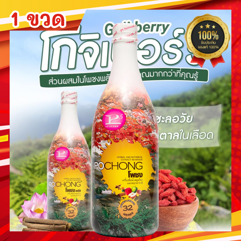 โพชง POCHONG สมุนไพรโพชง เพื่อสุขภาพของผู้สูงอายุ ด้วยสมุนไพรกว่า 32 ชนิด (1 ขวดใหญ่ )