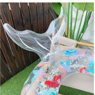 ห่วงยางเป่าลม PVC ประดับเลื่อม รูปนางเงือก เหมาะกับว่ายน้ําใต้วงแขน สําหรับเด็กผู้หญิง